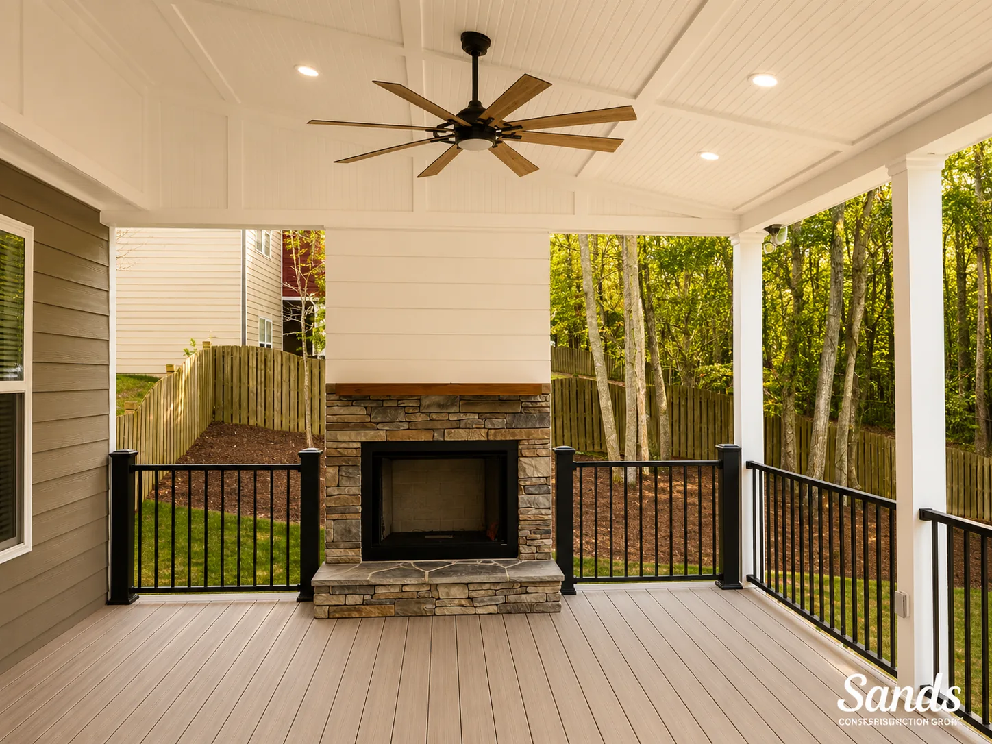Outdoor fireplace built by Sands Construction Group