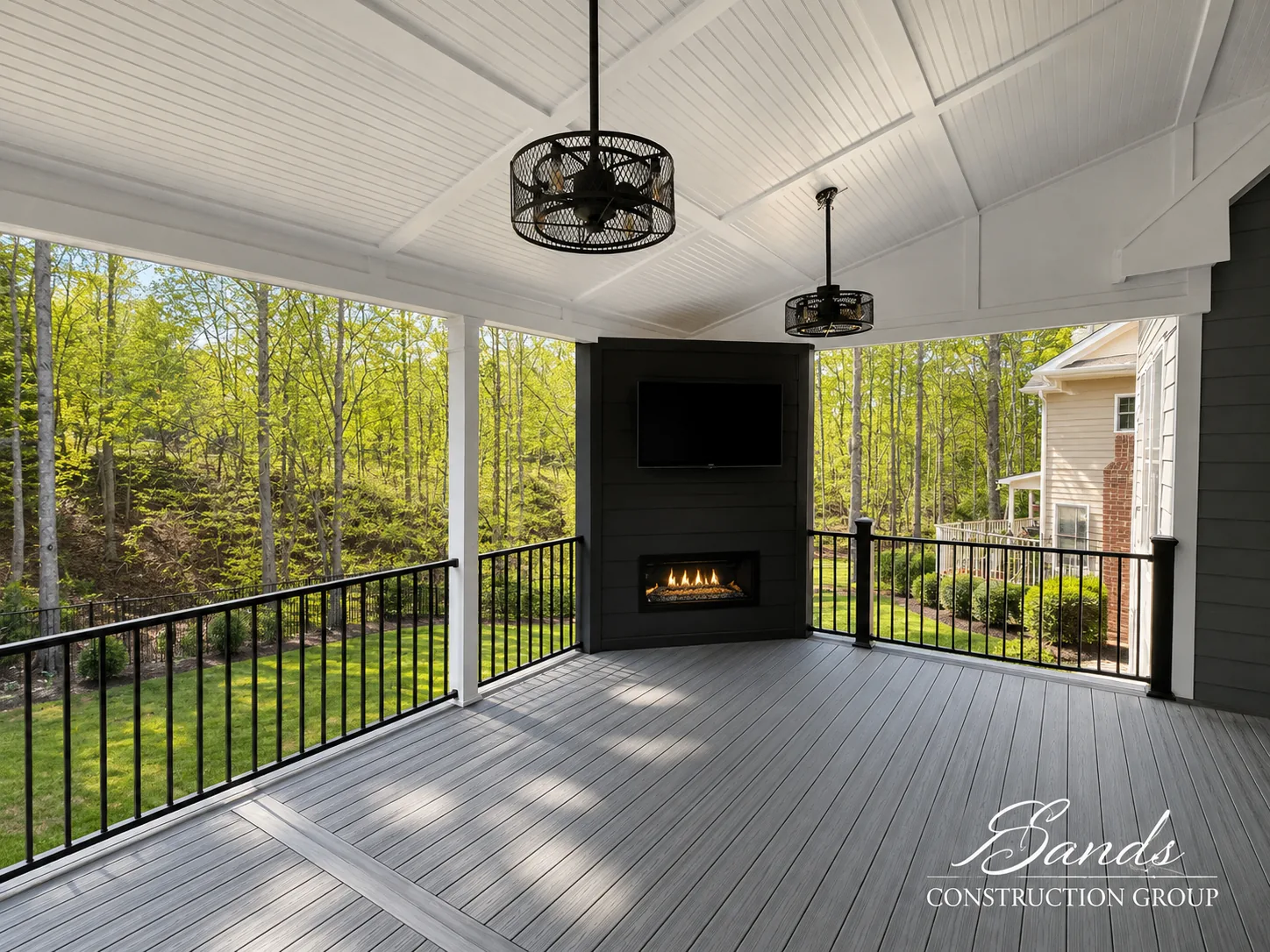Outdoor fireplace built by Sands Construction Group