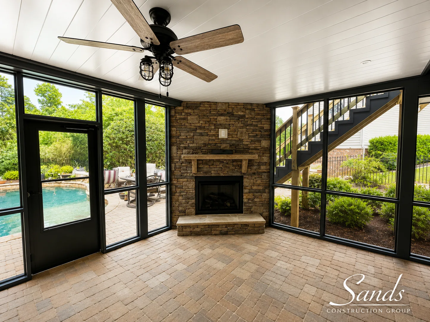 Pool Deck with Stone Fireplace — Dacula