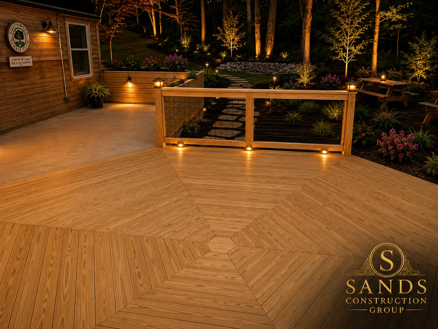 Custom wood deck and steps by Sands Construction Group