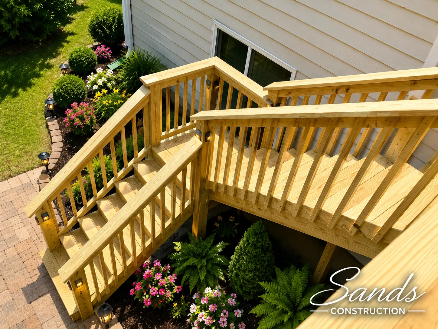 Custom wood deck and steps by Sands Construction Group