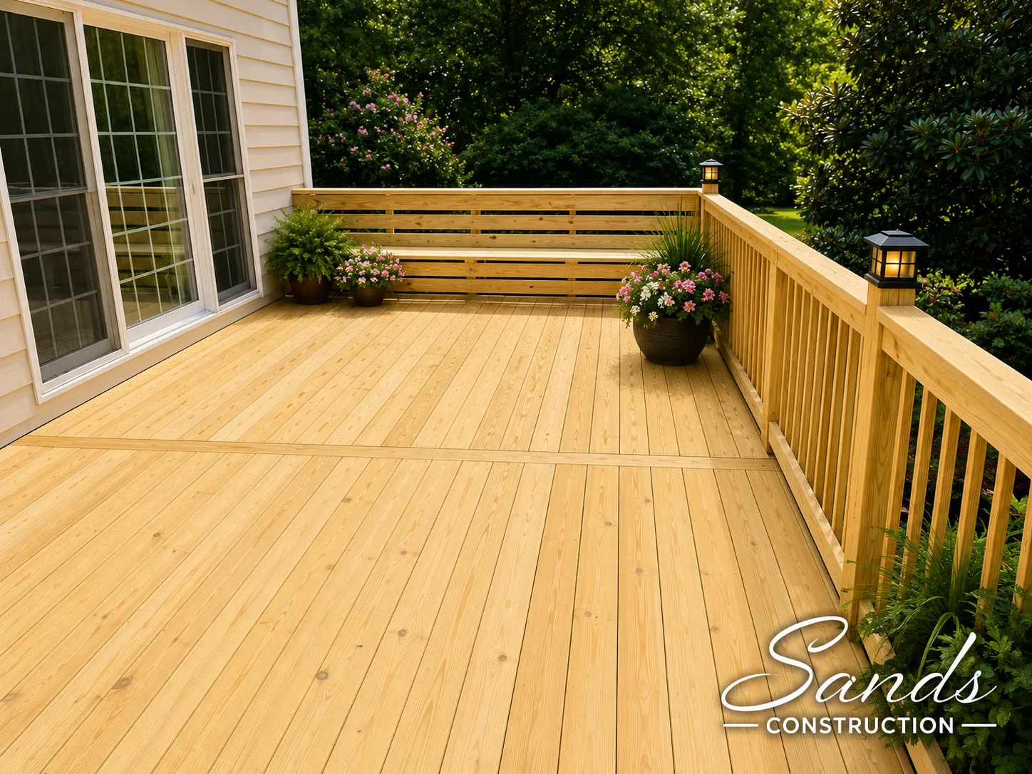 Custom wood deck and steps by Sands Construction Group