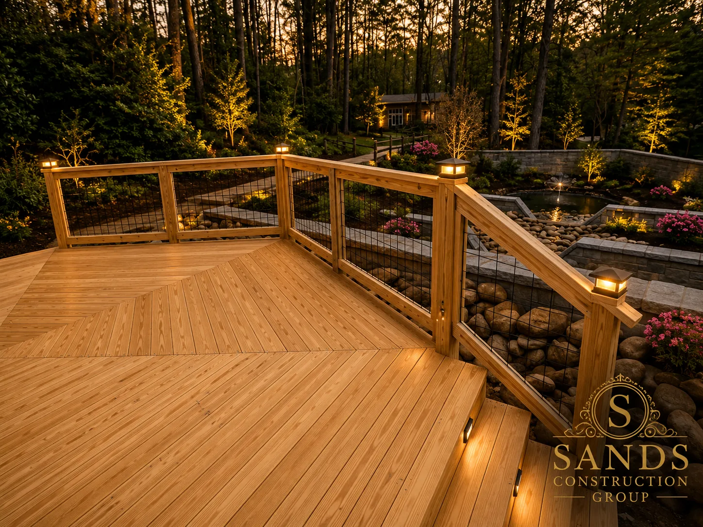 Custom wood deck and steps by Sands Construction Group