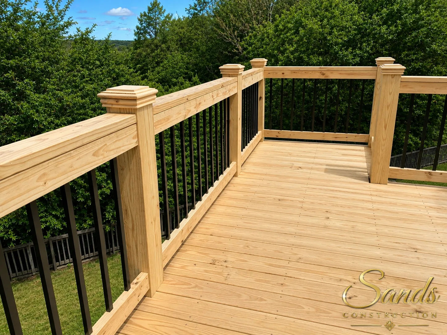Custom wood deck and steps by Sands Construction Group
